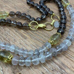 Bounkit Smoky Clear Quartz Yellow Citrine Gold Tone Long Necklace